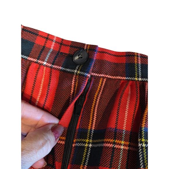 Lands’ End Red Plaid Tartan Pleated Wool Midi Skirt Made in Scotland Womens | 8 - Picture 8 of 10